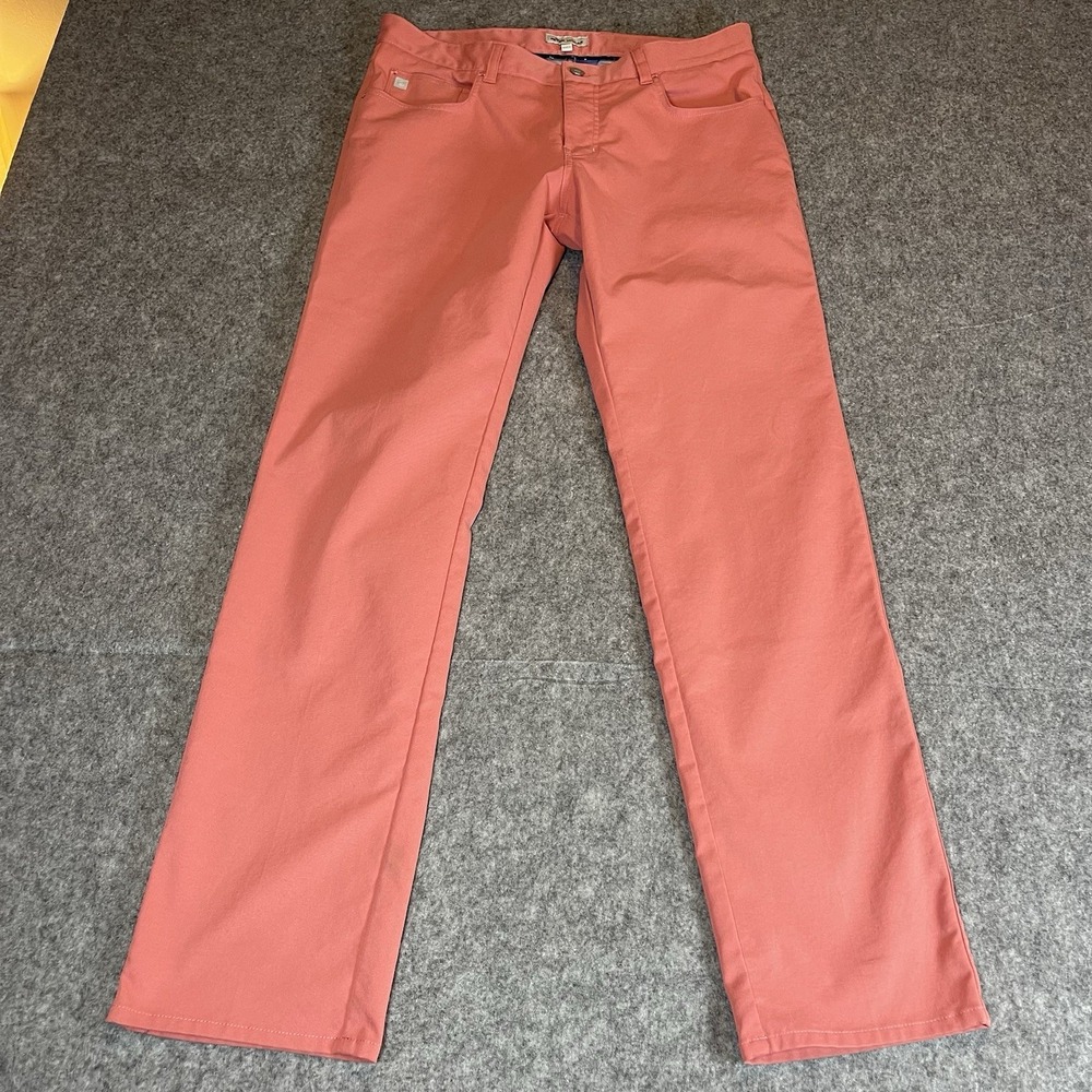Peter Millar Pants Mens 33x32 Coral Red EB66 Performance 5 Pocket Chino Trouser